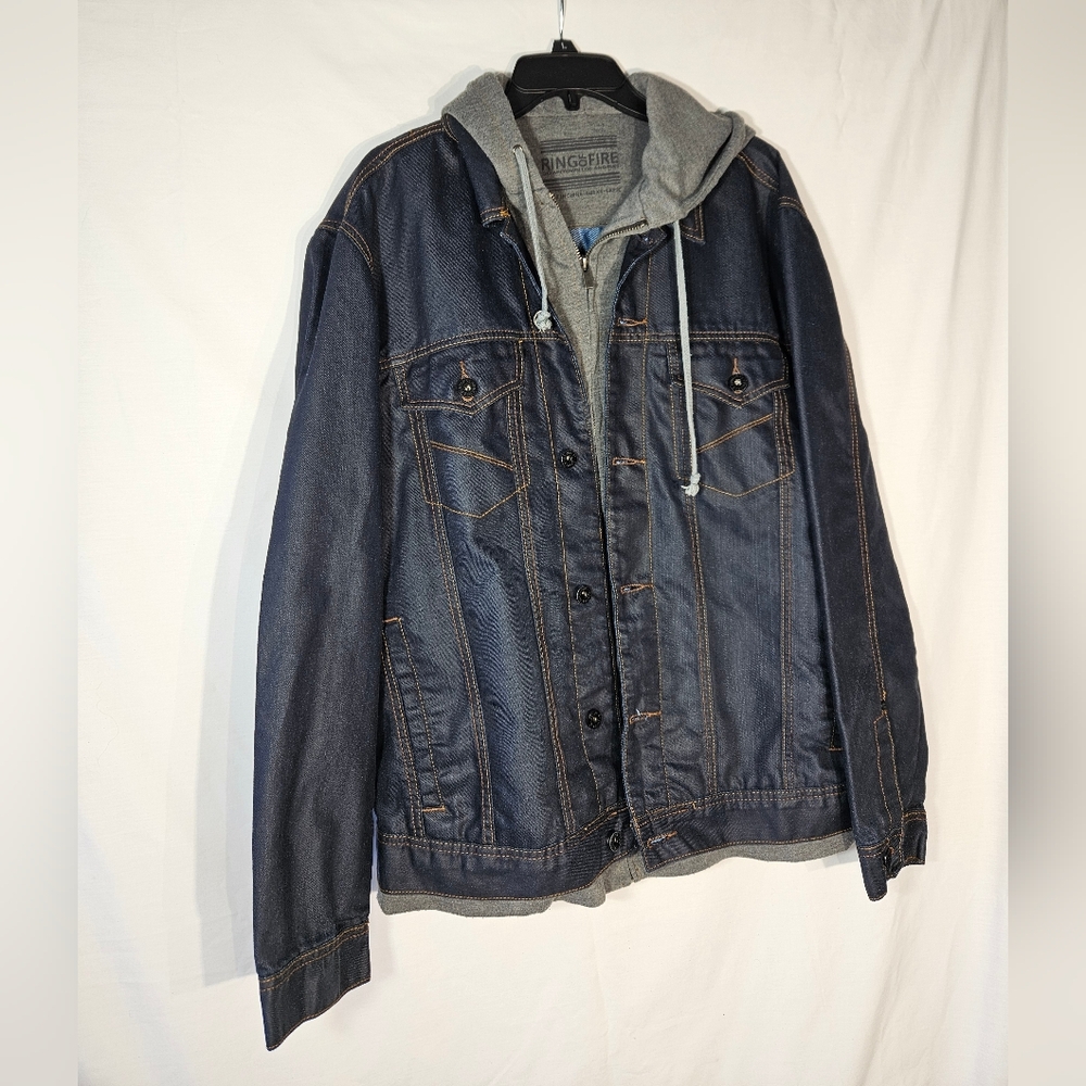 Ring of Fire Dark Blue Denim Jacket with Gray Hood